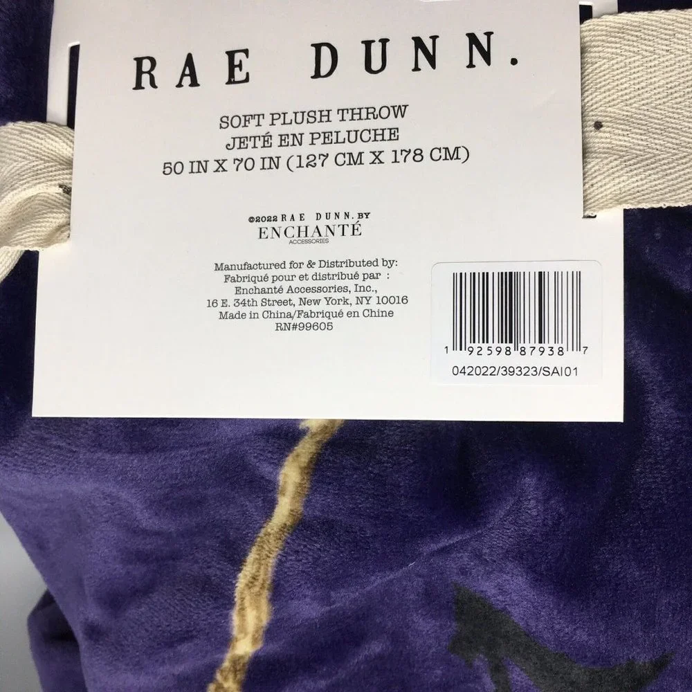 Rae Dunn Halloween BUBBLE BUBBLE TOIL & TROUBLE Throw Blanket Witch Cauldron Web